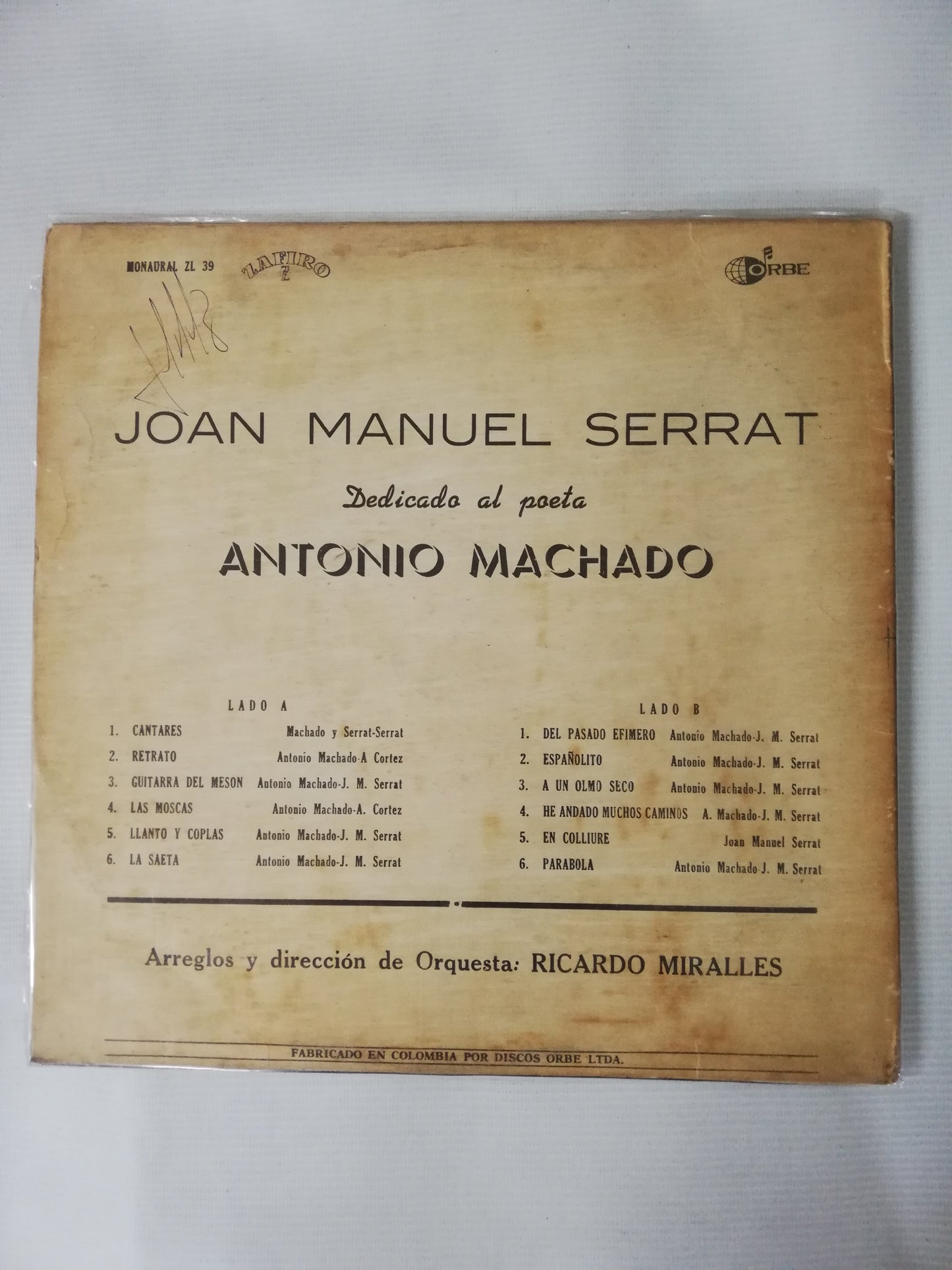 LP JOAN MANUEL SERRAT - DEDICADO AL POETA ANTONIO MACHADO