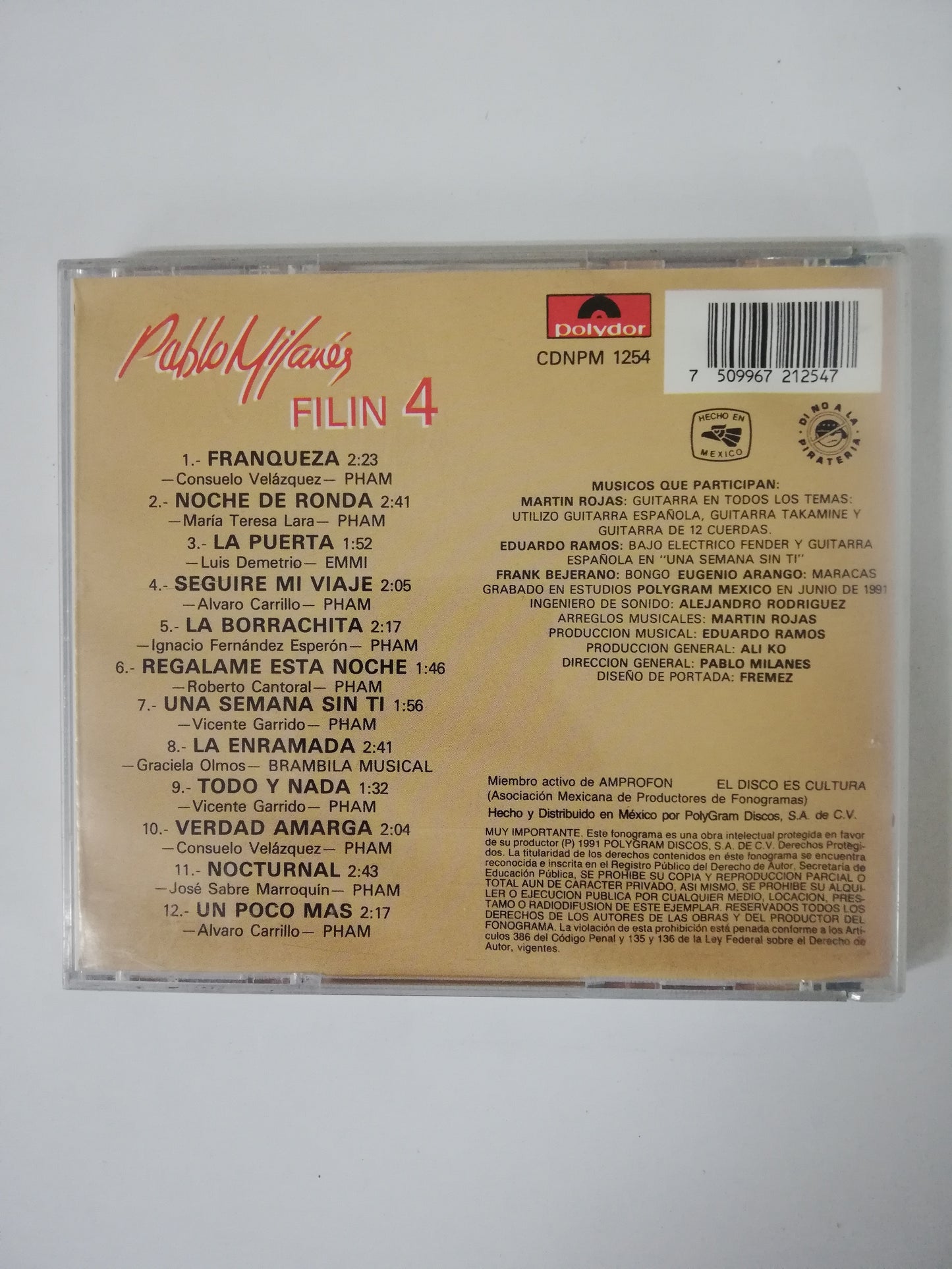 CD PABLO MILANES - GRANDES BOLEROS MEXICANOS FILIN 4