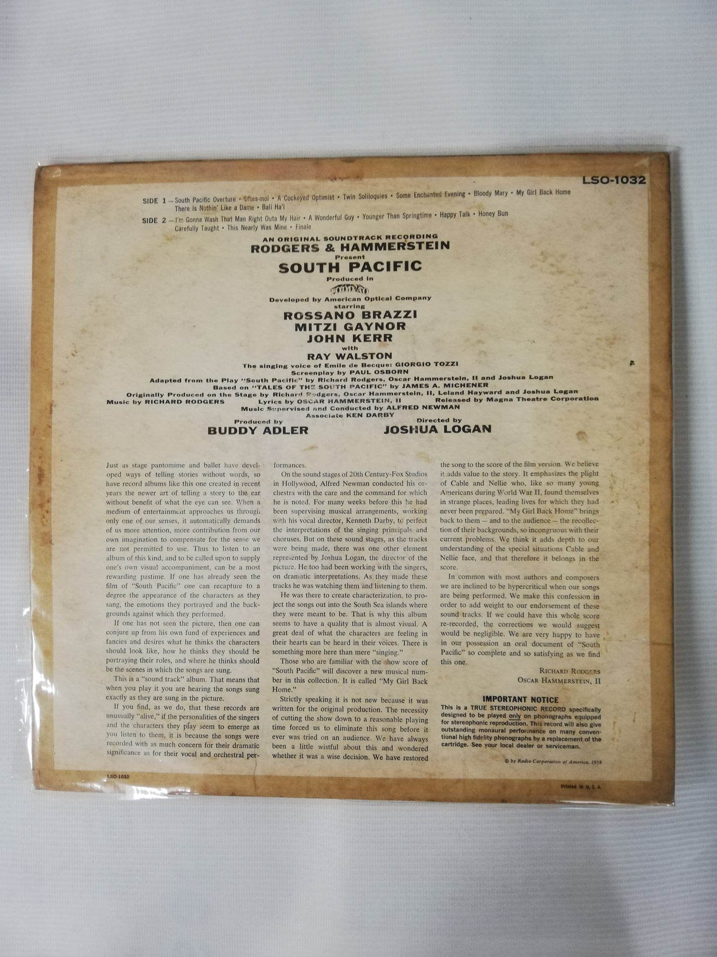 LP RODGERS & HAMMERSTEIN´S - SOUTH PACIFIC AN ORIGINAL SOUNDTRACK RECORDING