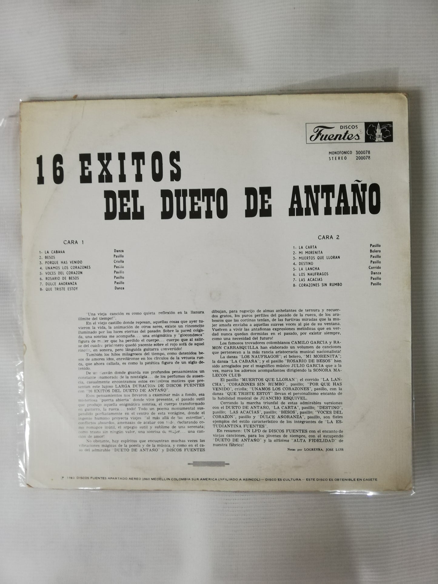 LP DUETO DE ANTAÑO - 16 EXITOS DEL DUETO DE ANTAÑO