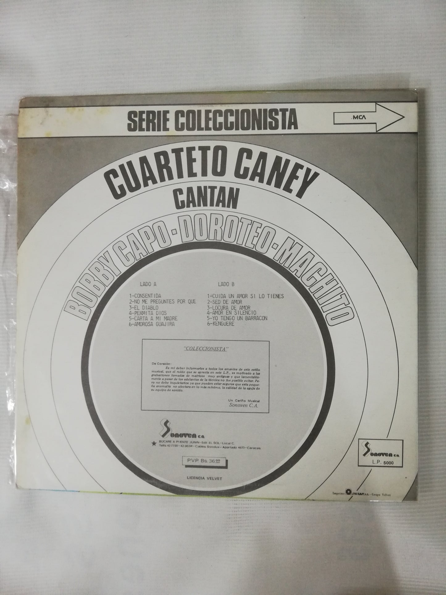 LP CUARTETO CANEY - CUARTETO CANEY CANTAN: BOBBY CAPO, DOROTEO, MACHITO