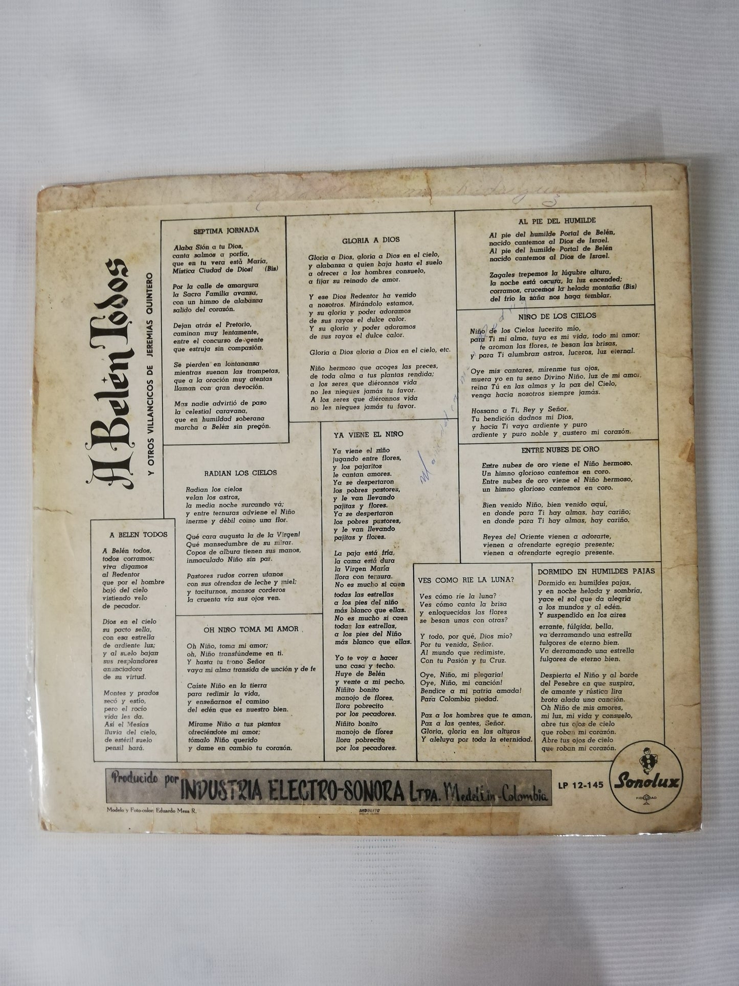 LP JEREMIAS QUINTERO CON LAS HERMANAS GARAVITO Y CONJUNTO DE JAIME LLANO - A BELÉN TODOS Y OTROS VILLANCICOS