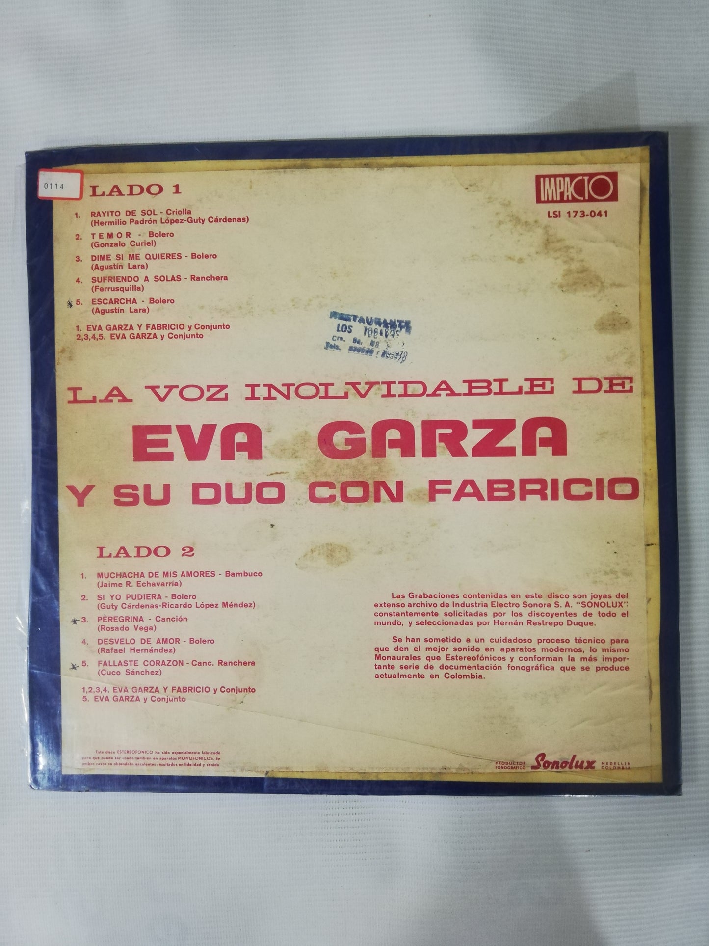 LP EVA GARZA CON FABRICIO - LA VOZ INOLVIDABLE DE EVA GARZA Y SU DUO CON FABRICIO