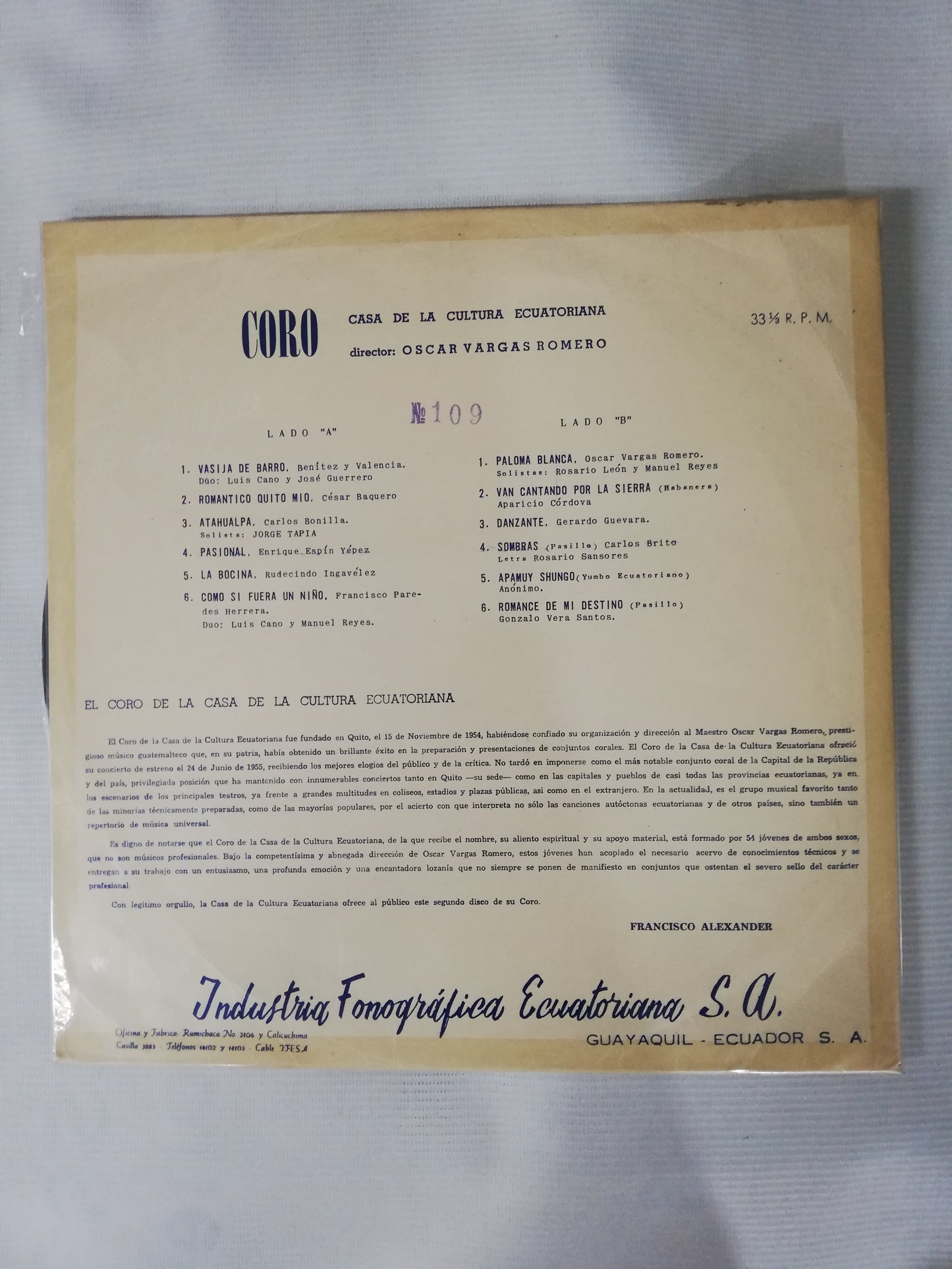 LP CORO CASA DE LA CULTURA ECUATORIANA - CONCIERTO