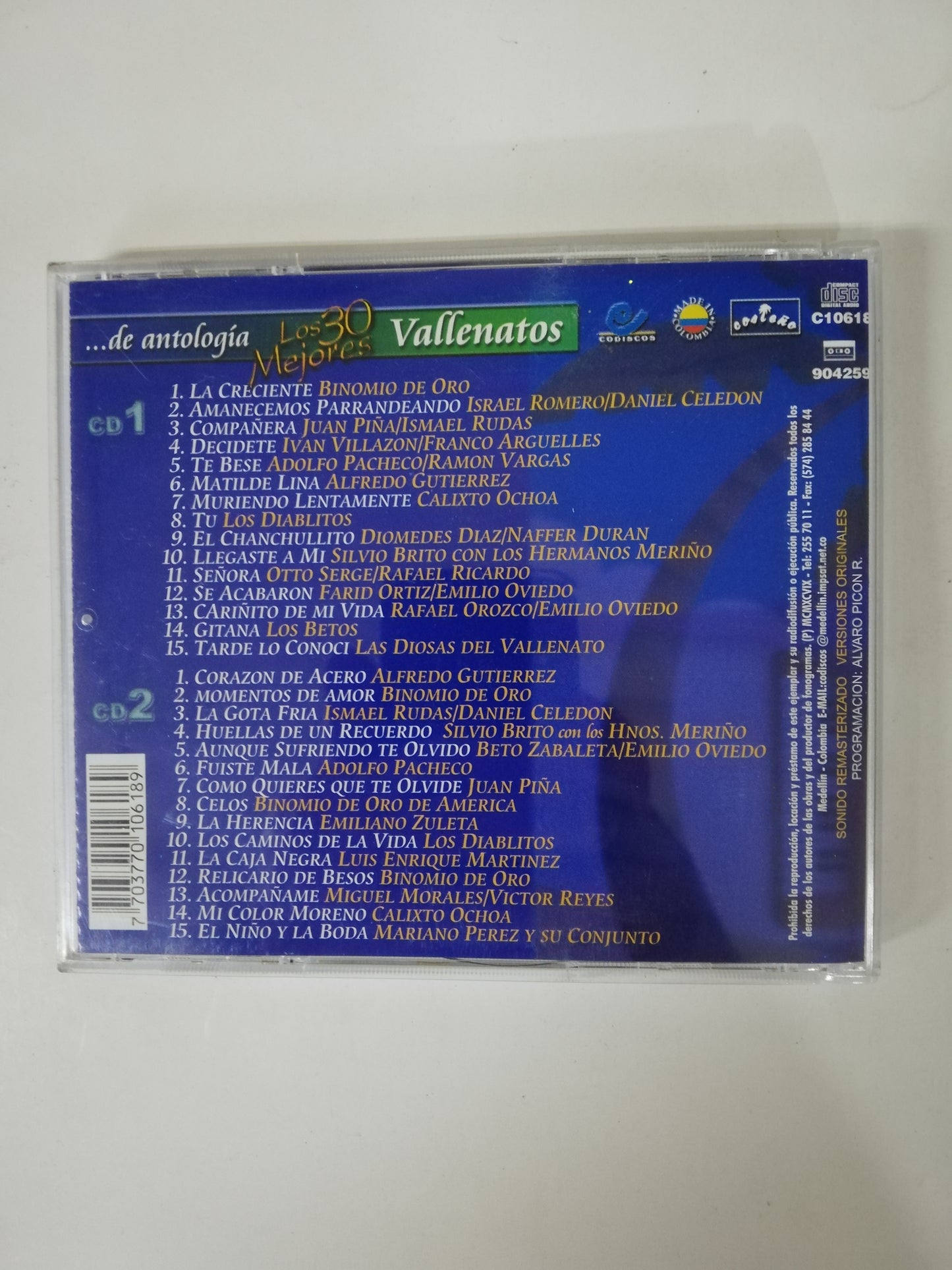 CD ...DE ANTOLOGIA - LOS 30 MEJORES VALLENATOS - CD X 2