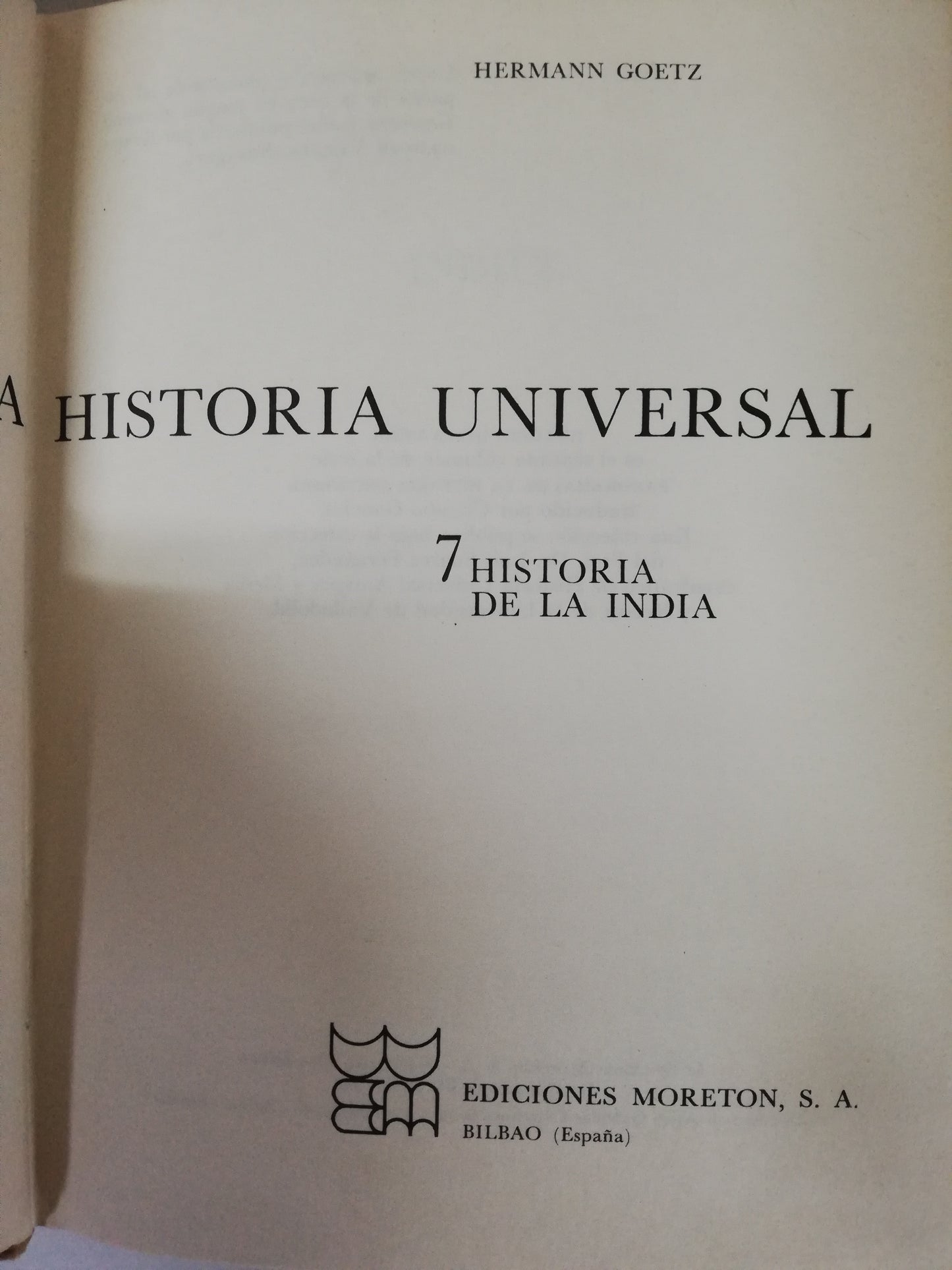 HISTORIA DE LA INDIA - HERMANN GOETZ