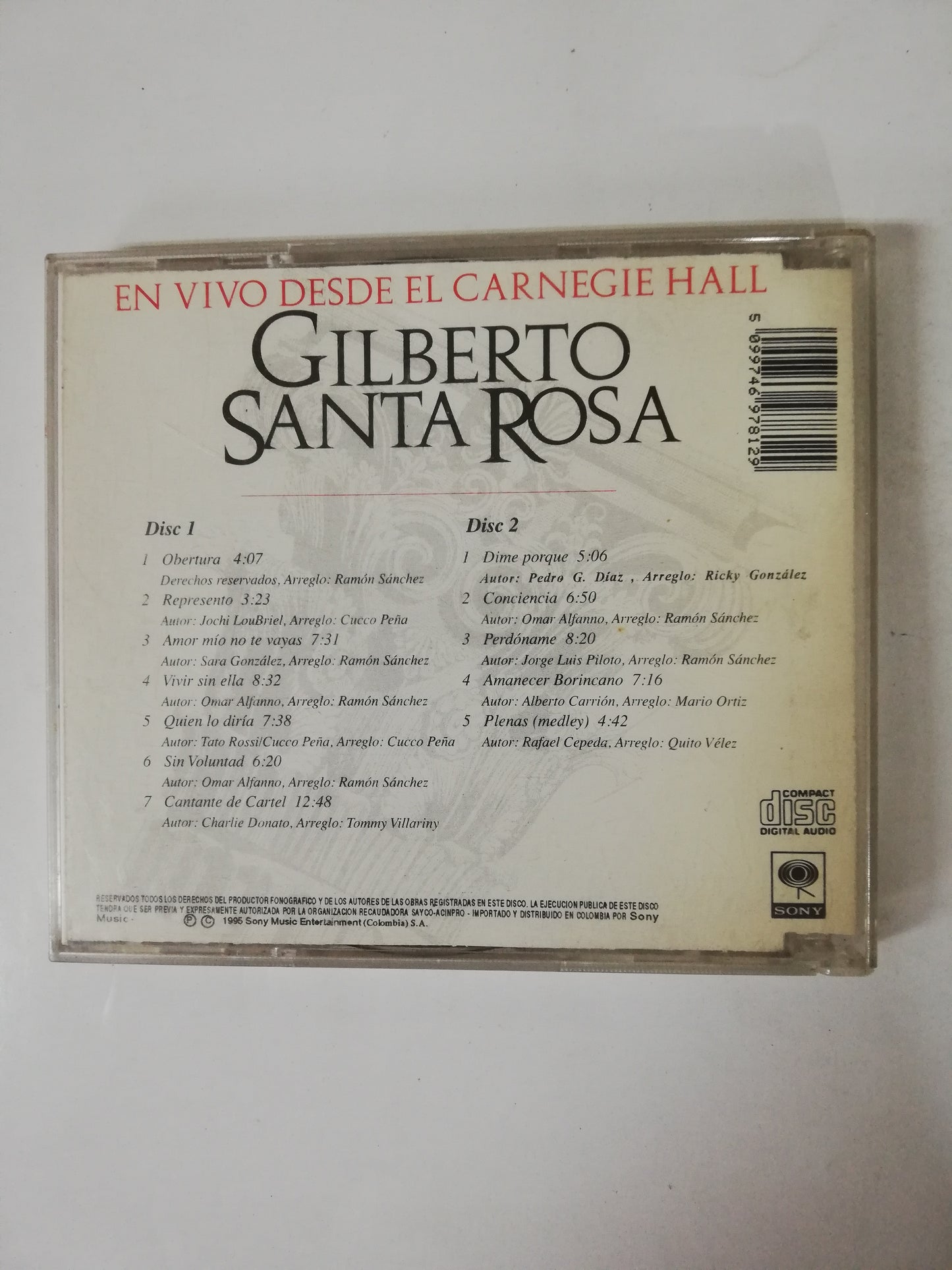 CD GILBERTO SANTA ROSA - EN VIVO DESDE EL CARNEGIE HALL - CD X 2