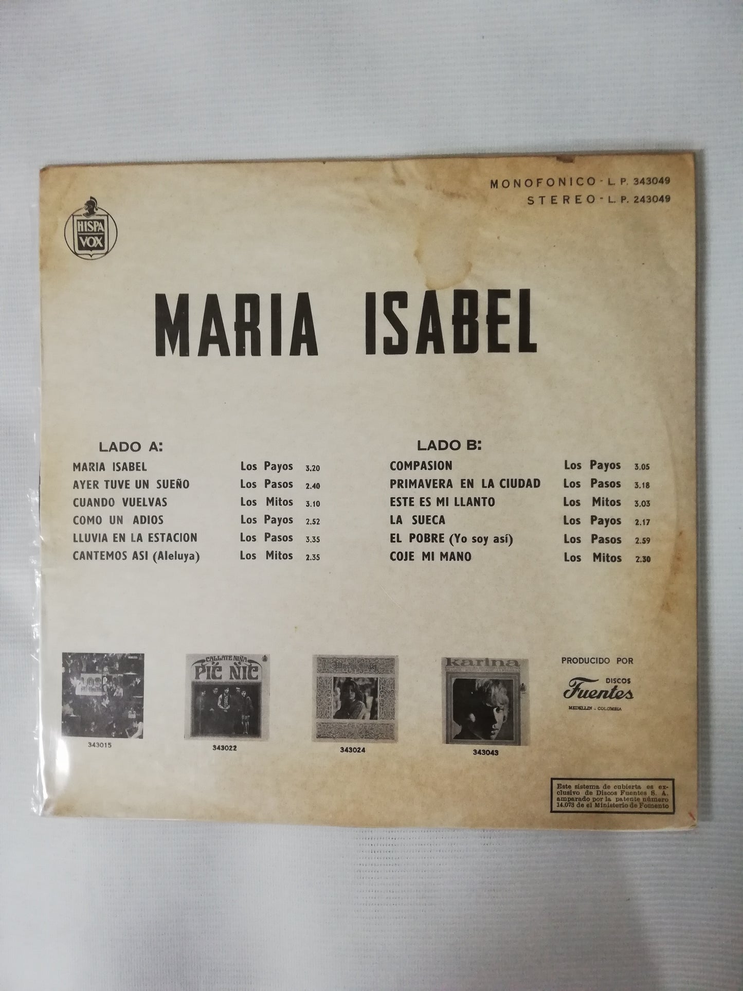 LP LOS PAYOS / LOS MITOS / LOS PASOS - MARIA ISABEL
