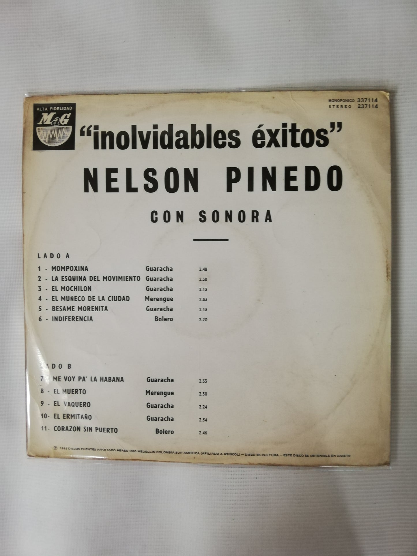 LP NELSON PINEDO - AGÜITA DE COLONIA: INOLVIDABLES EXITOS DE NELSON PINEDO
