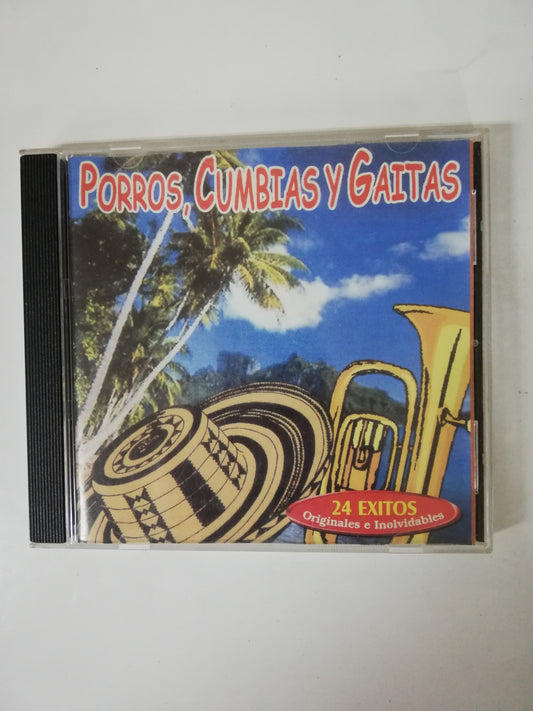 CD PORROS, CUMBIAS Y GAITAS - 24 EXITOS ORIGINALES E INOLVIDABLES