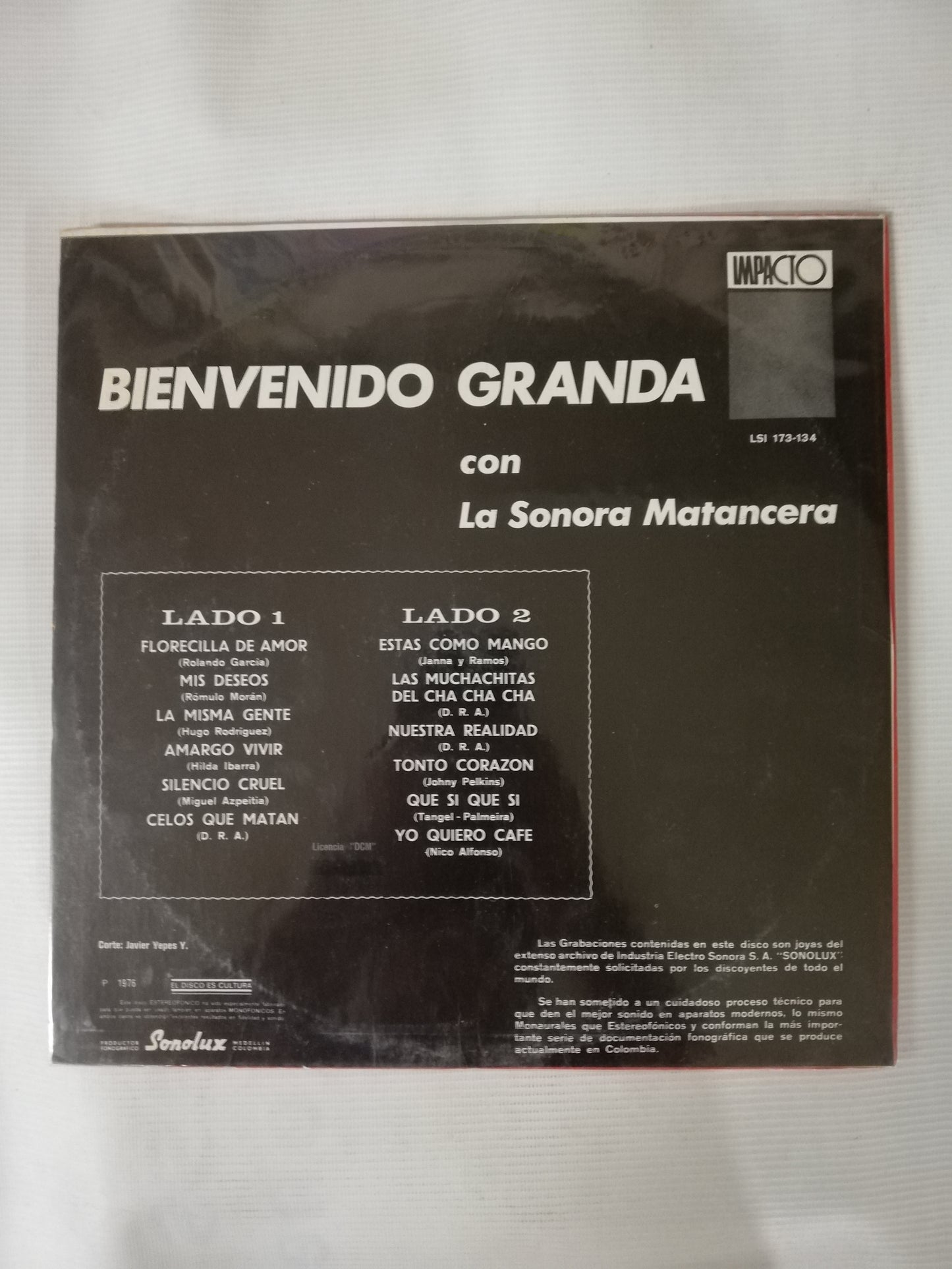 LP BIENVENIDO GRANDA - BIENVENIDO GRANDA CON LA SONORA MATANCERA