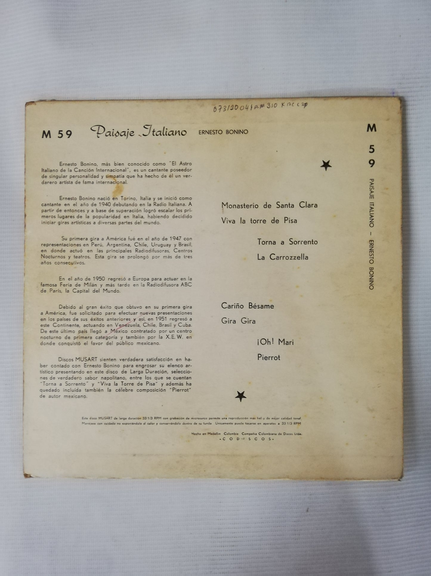 LP ERNESTO BONINO - PAISAJE ITALIANO