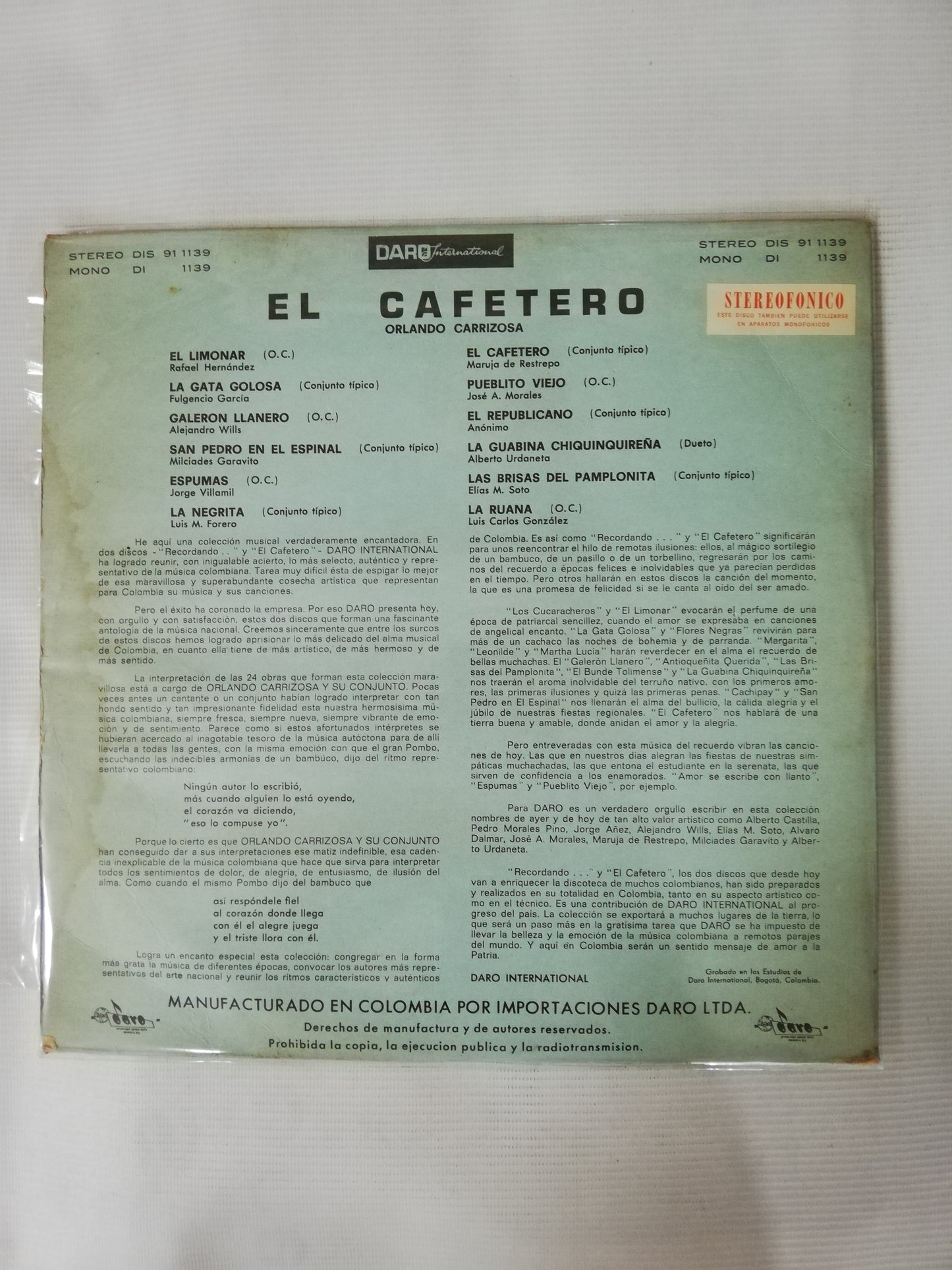 LP ORLANDO CARRIZOSA Y SU CONJUNTO - EL CAFETERO