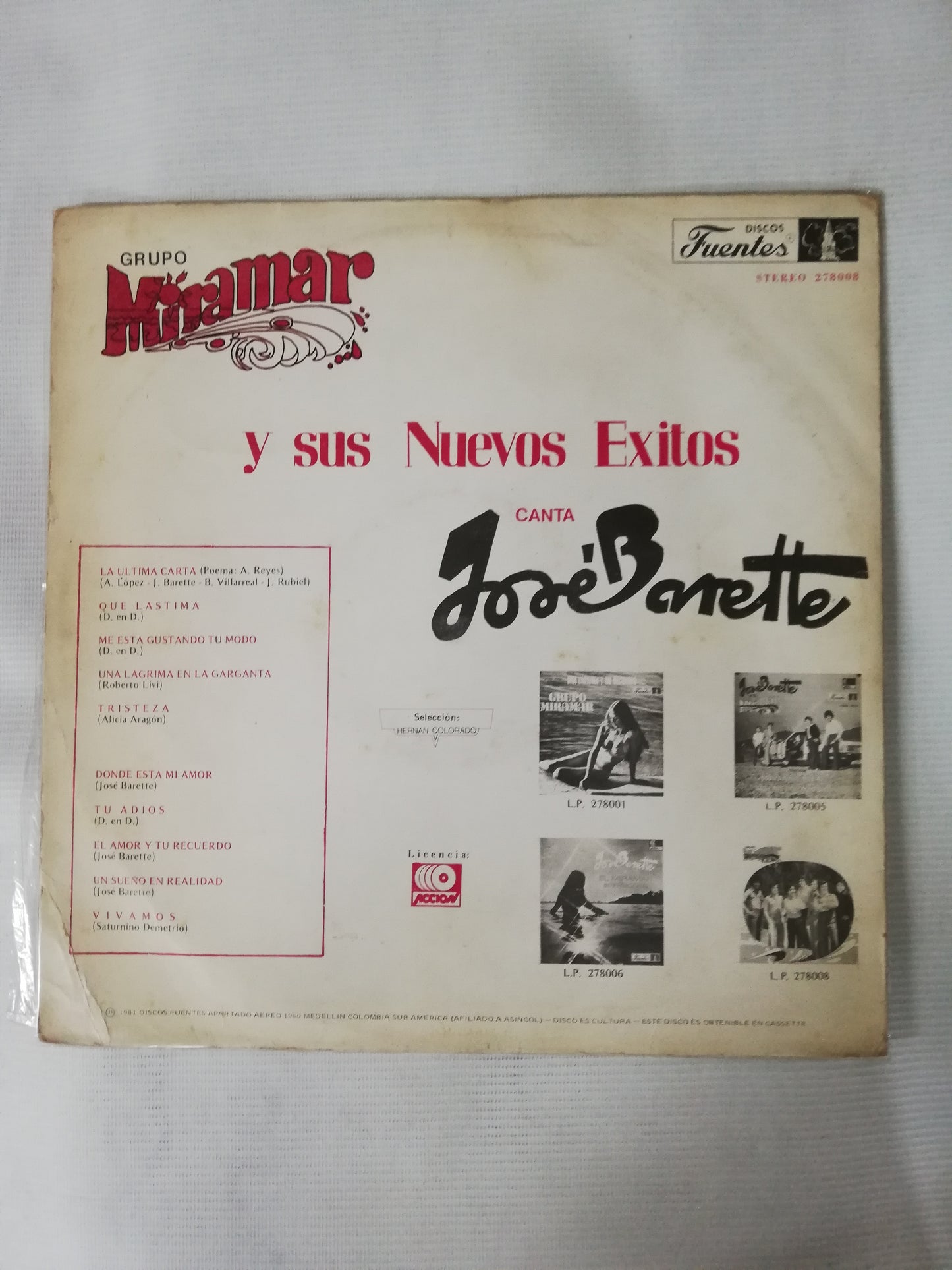 LP GRUPO MIRAMAR - GRUPO MIRAMAR Y SUS NUEVOS EXITOS, CANTA: JOSÉ BARETTE