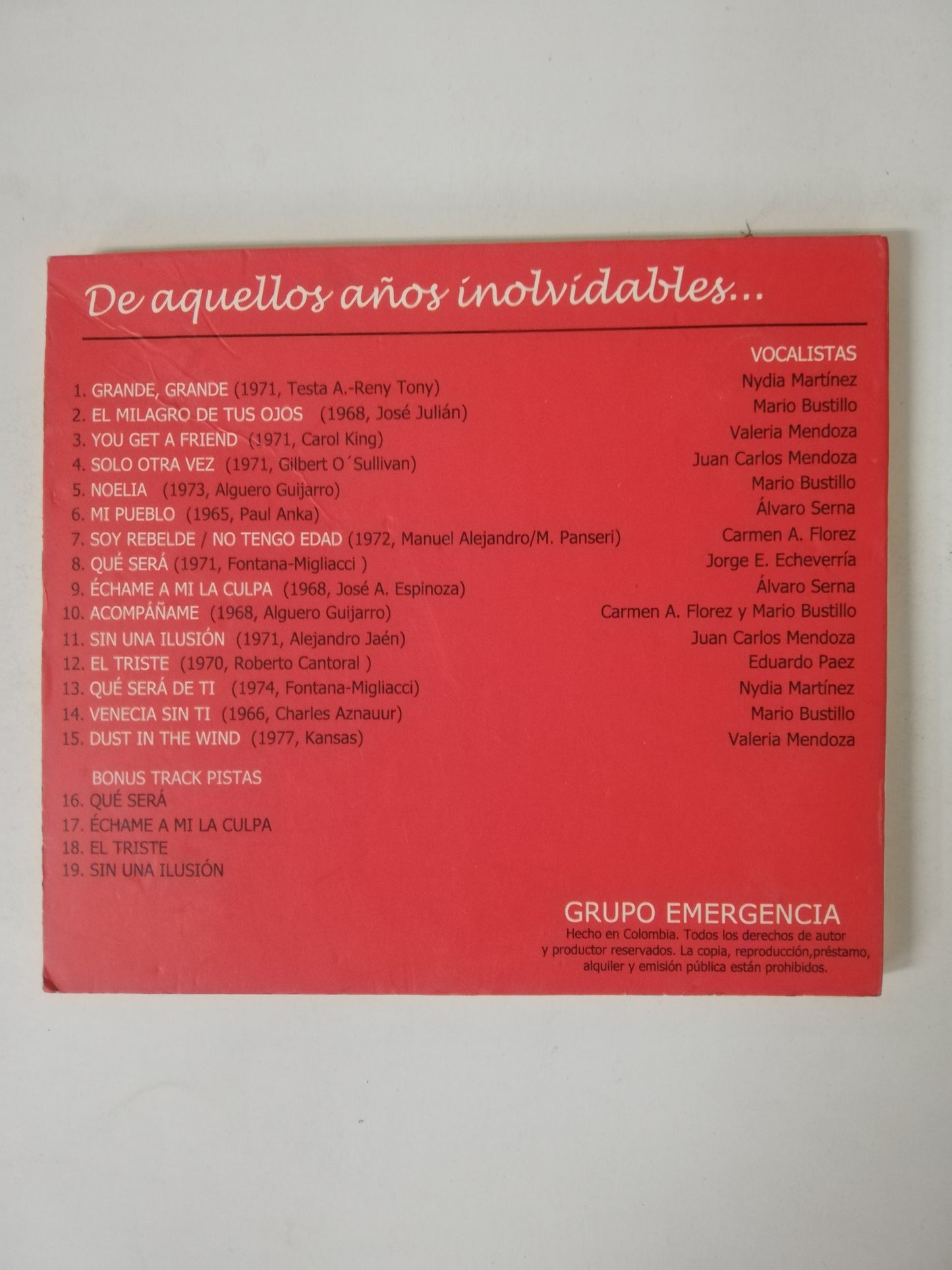 CD GRUPO EMERGENCIA - DE AQUELLOS AÑOS INOLVIDABLES...