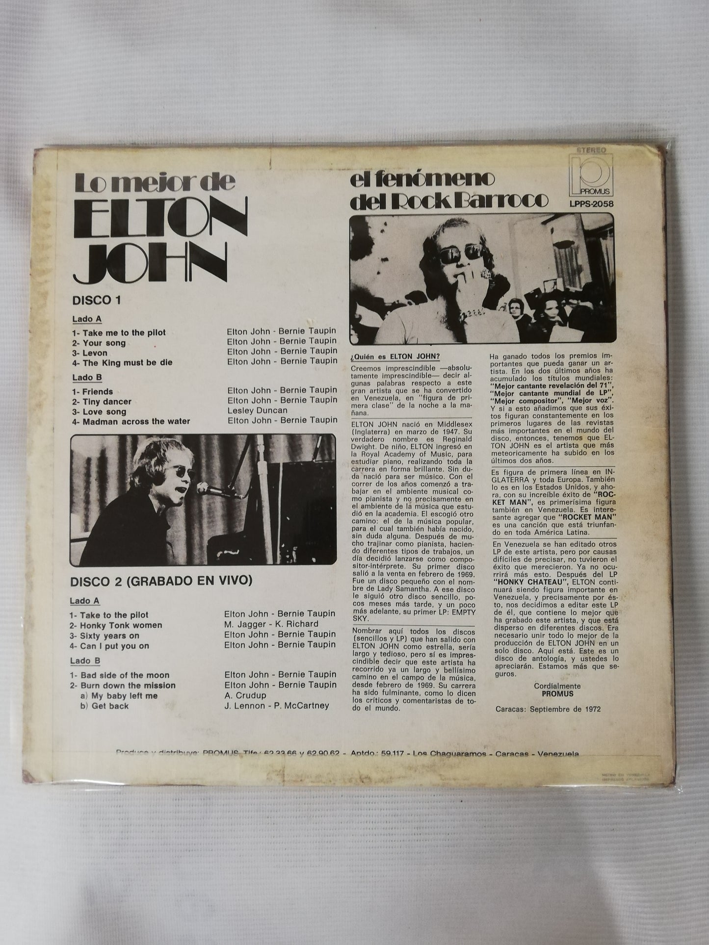 LP ELTON JOHN - LO MEJOR DE ELTON JOHN EL FENÓMENO DEL ROCK BARROCO - VINYL X 2