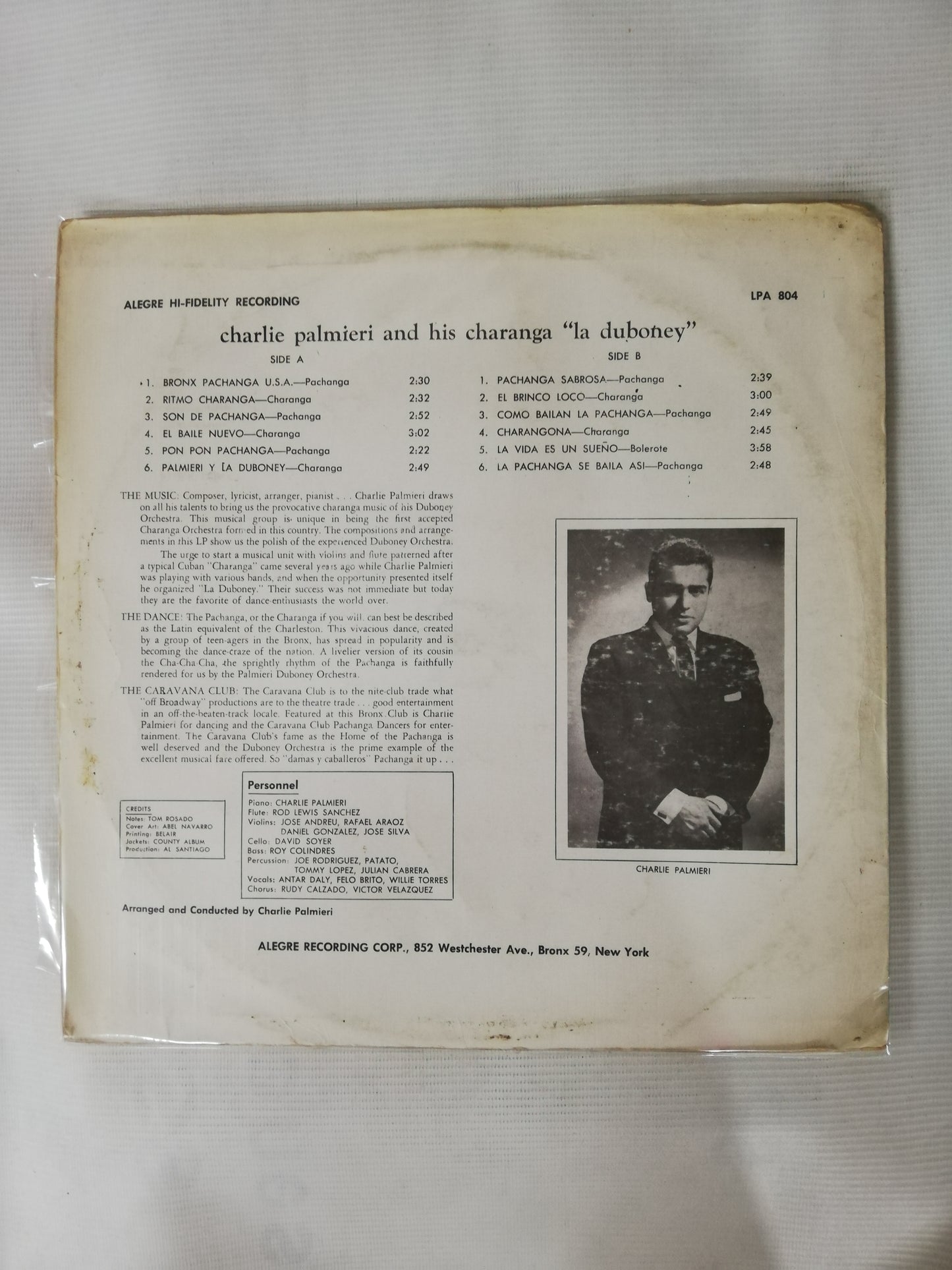 LP CHARLIE PALMIERI AND HIS CHARANGA "LA DUBONEY" - PACHANGA AT THE CARAVANA CLUB