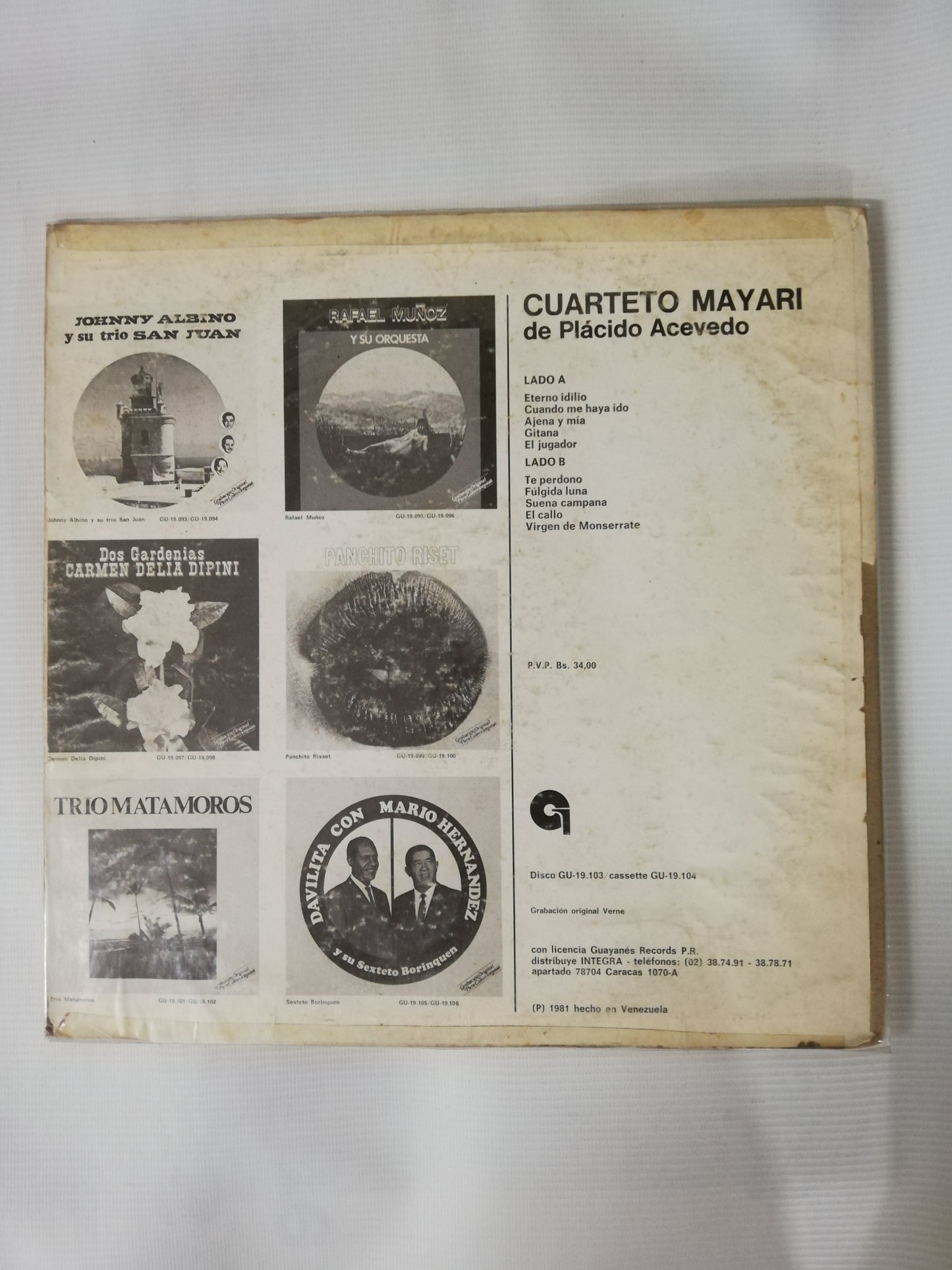 LP CUARTETO MAYARI - CUARTETO MAYARI DE PLACIDO ACEVEDO