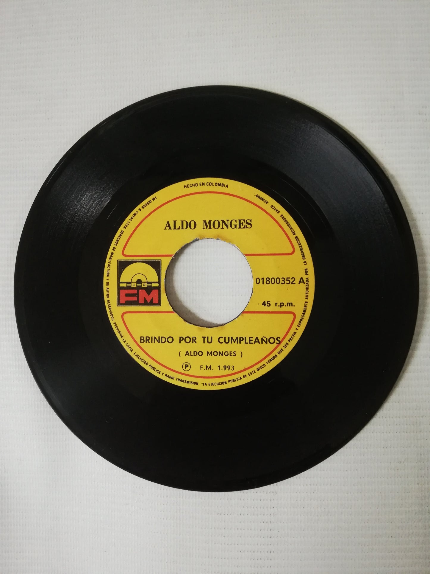 VINILO ALDO MONGES - BRINDIS POR TU CUMPLEAÑOS / MI TRISTE NAVIDAD