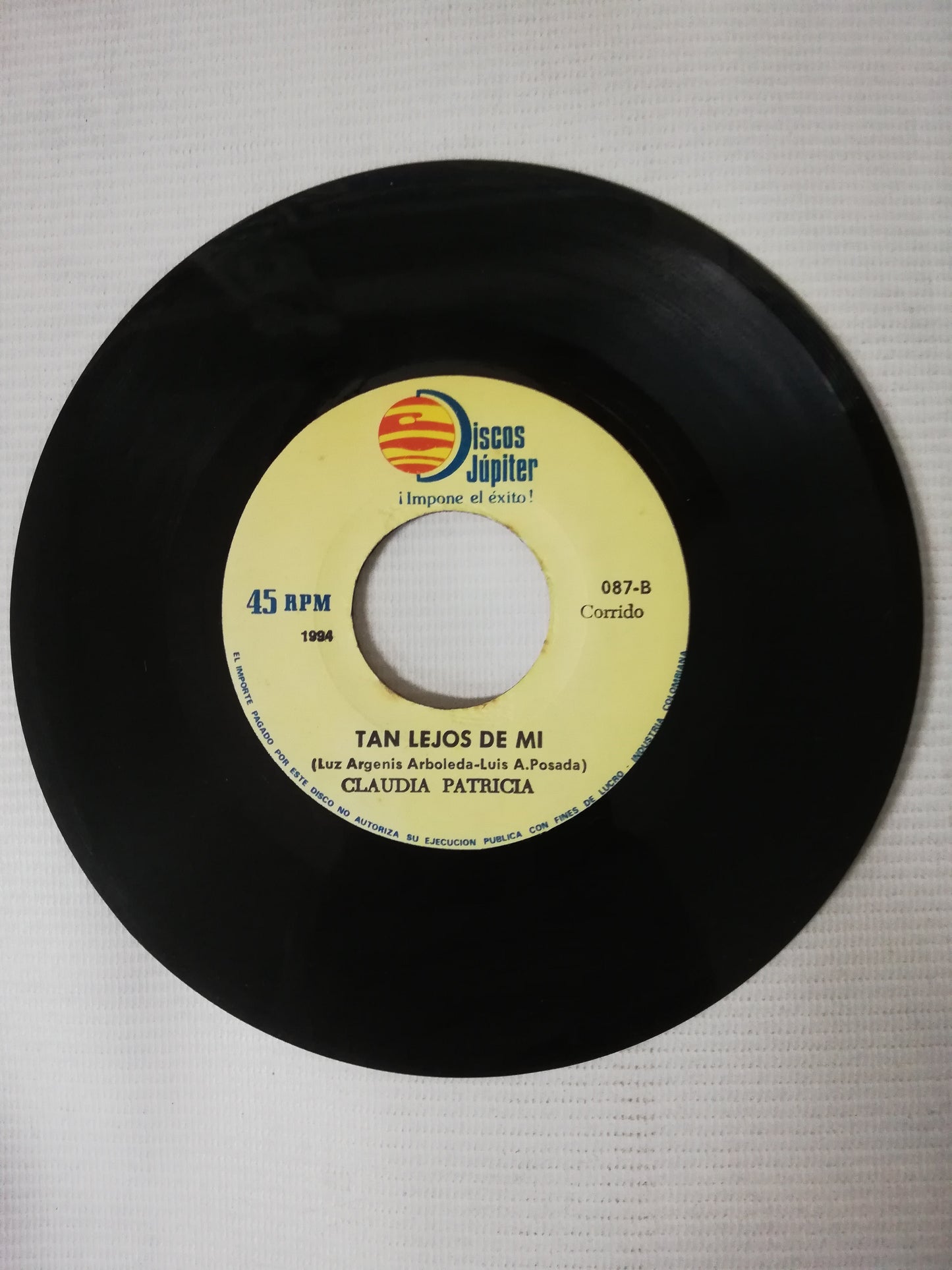 VINILO CLAUDIA PATRICIA CON LUIS ALBERTO POSADA - DEMONOS AMOR / TAN LEJOS DE MI