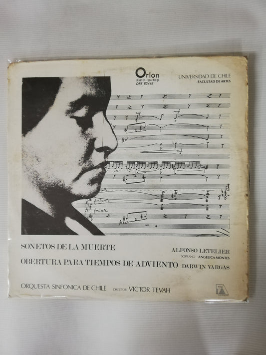 LP ALFONSO LETELIER / DARWIN VARGAS CON LA ORQUESTA SINFÓNICA DE CHILE - DIRECTOR: VICTOR TEVAH - SONETOS DE LA MUERTE DE GABRIELA MISTRAL
