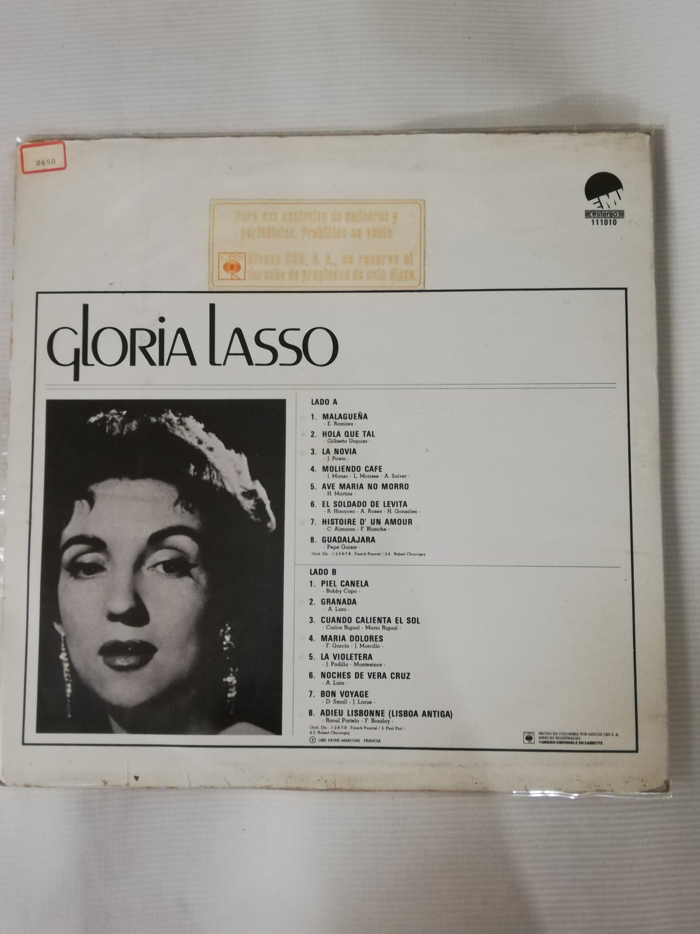 LP GLORIA LASSO - 16 AUTENTICOS EXITOS