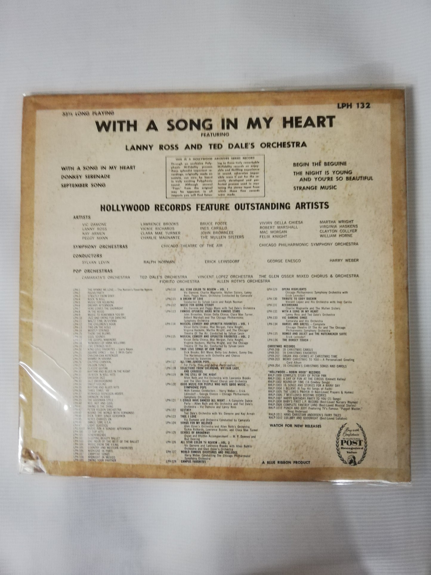 LP LANY ROSS AND TED DALE´S ORCHESTRA - WITH SONG IN MY HEART