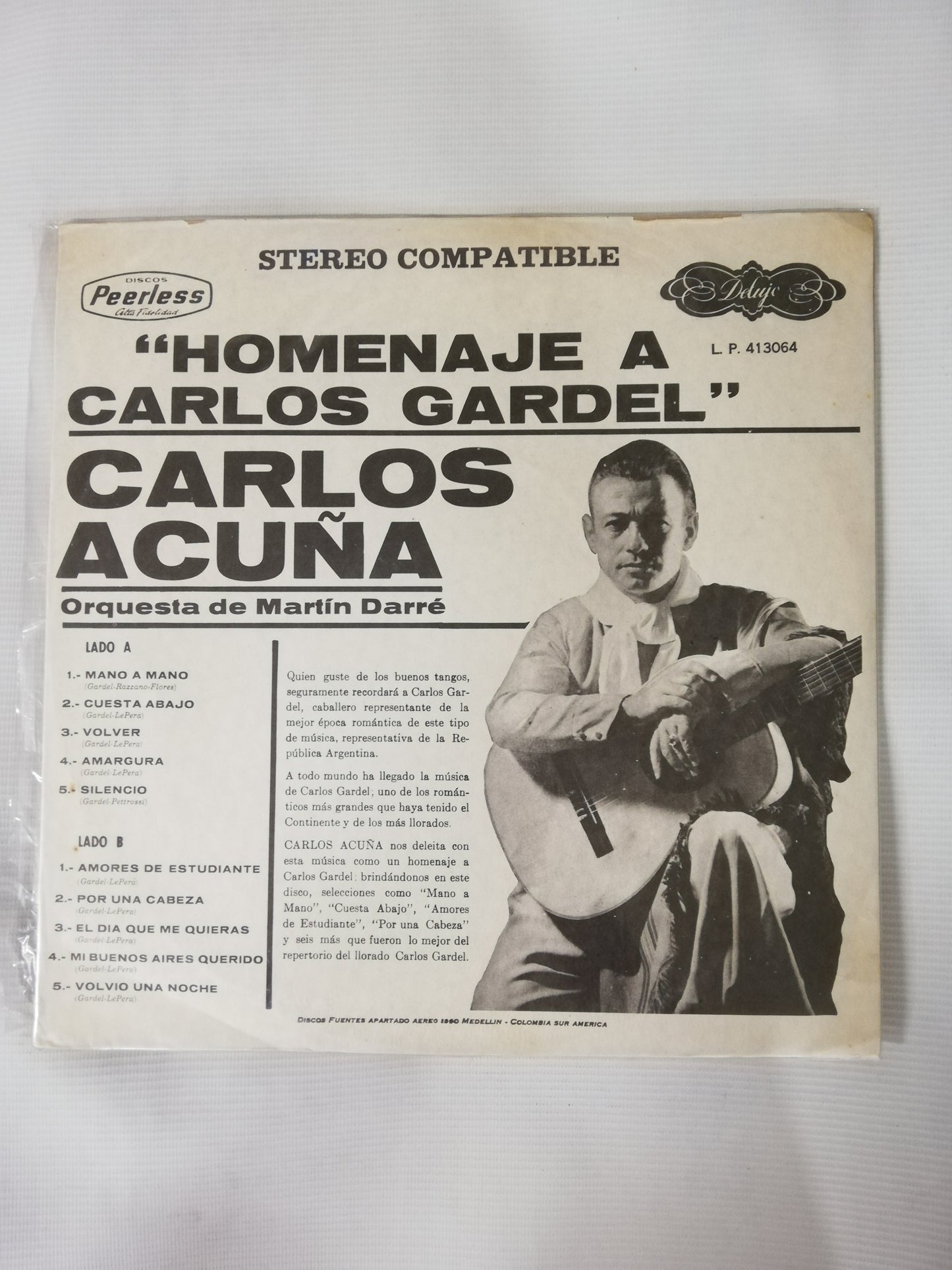 LP CARLOS ACUÑA CON LA ORQUESTA DE MARTIN DARRÉ - HOMENAJE A CARLOS GARDEL