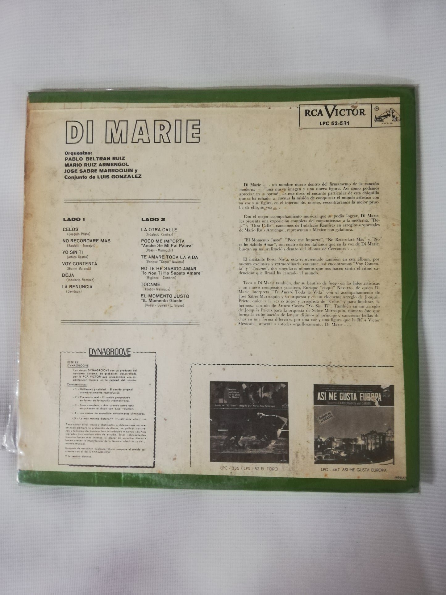 LP DI MARIE - DI MARIE CON LAS ORQUESTAS DE PABLO BELTRAN RUIZ / MARIO RUIZ ARMENGOL / JOSÉ SABRE MARROQUIN Y CONJUNTO DE LUIS GONZALEZ