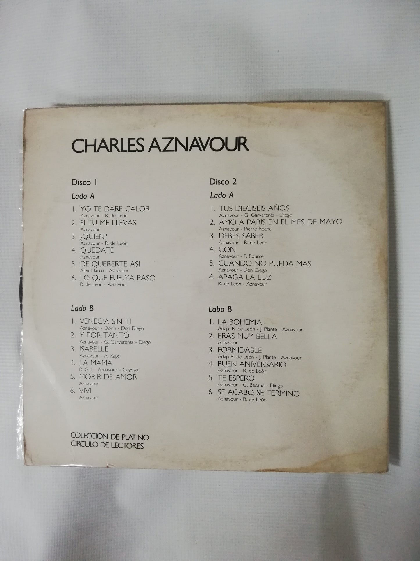 LP CHARLES AZNAVOUR - COLECCIÓN DE PLATINO - VINYL X 2