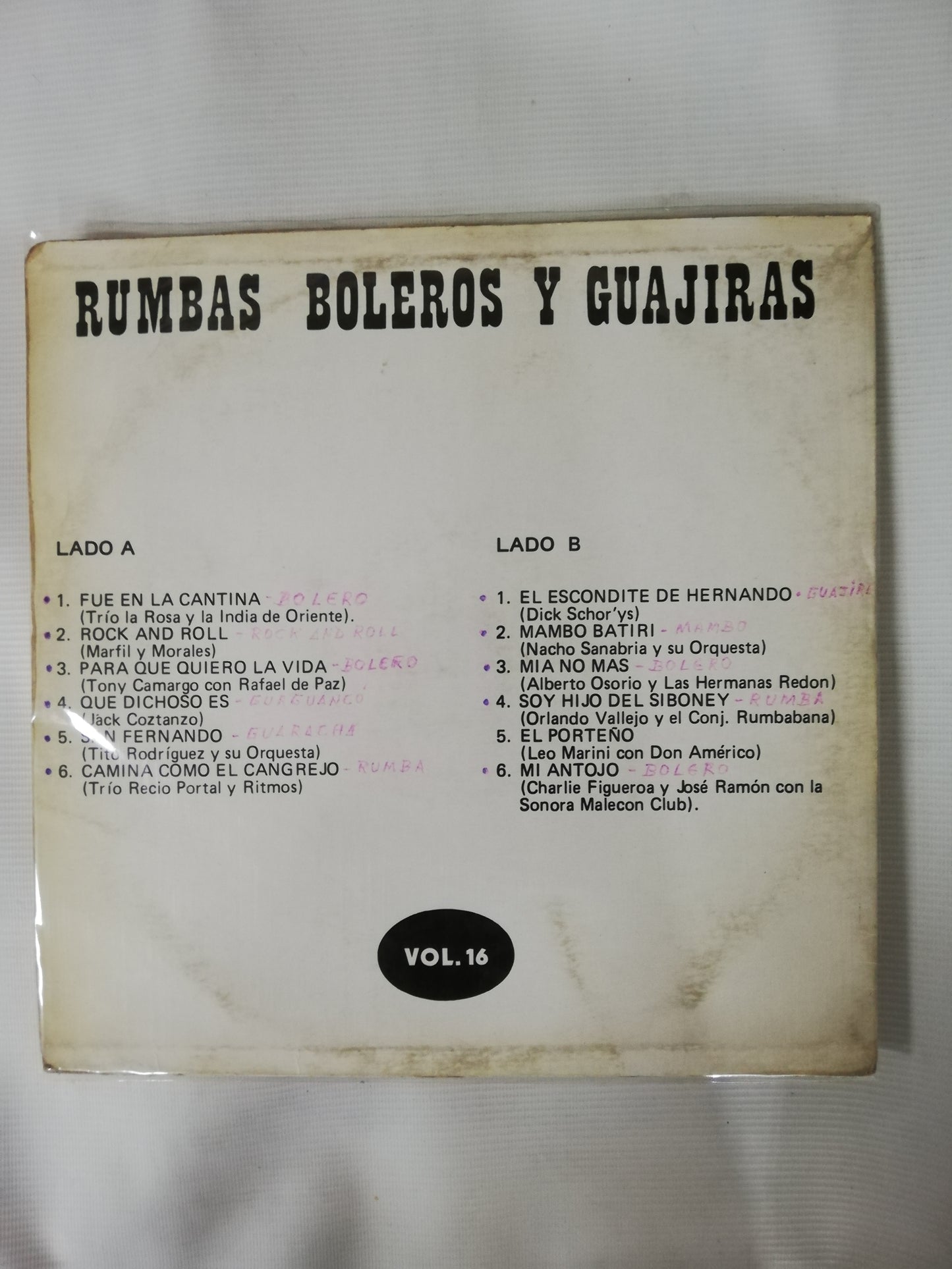 LP RUMBAS, BOLEROS Y GUAJIRAS - RUMBAS, BOLEROS Y GUAJIRAS VOL. 16
