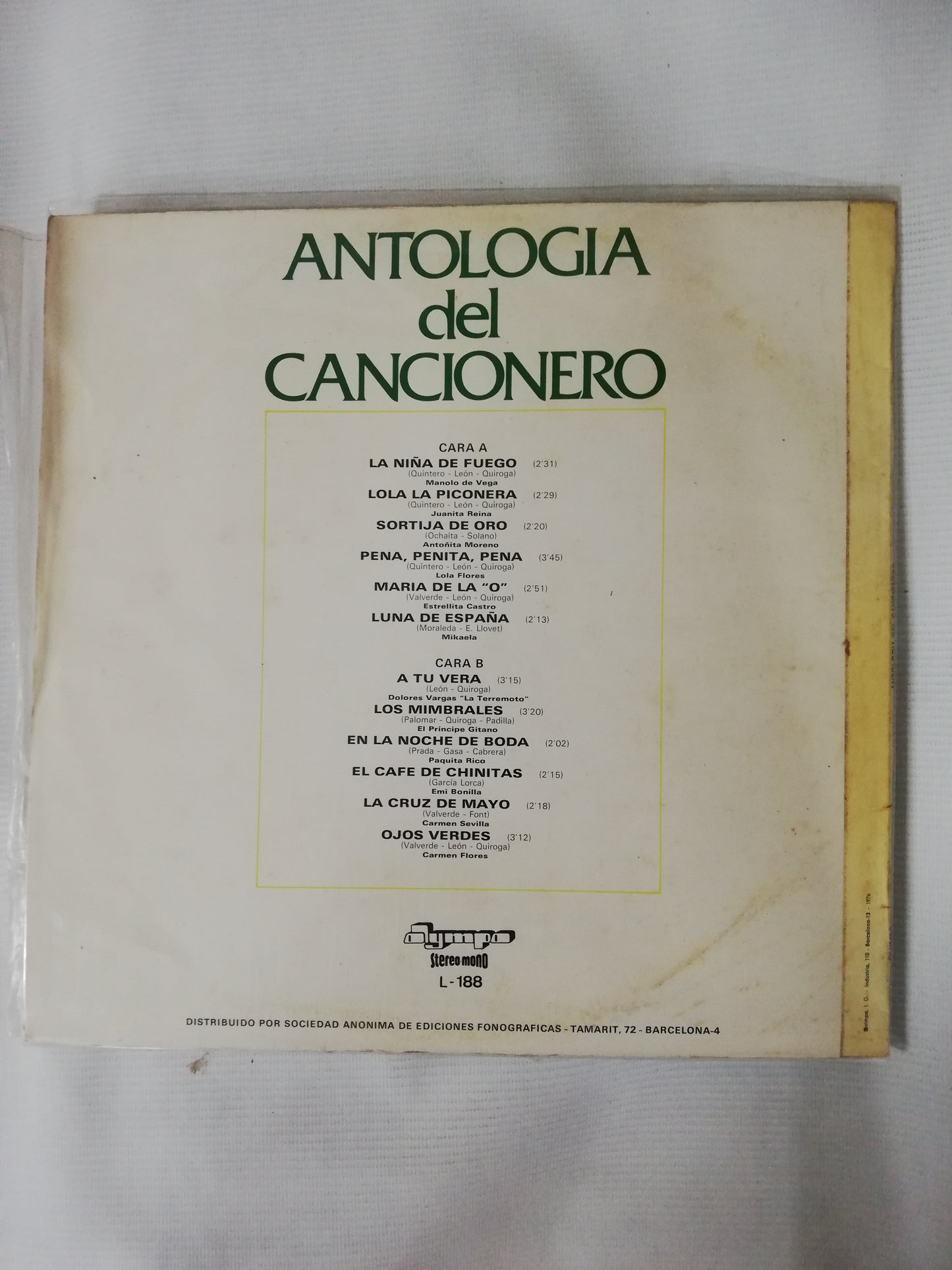 LP ANTOLOGÍA DEL CANCIONERO - VARIOS INTÉRPRETES