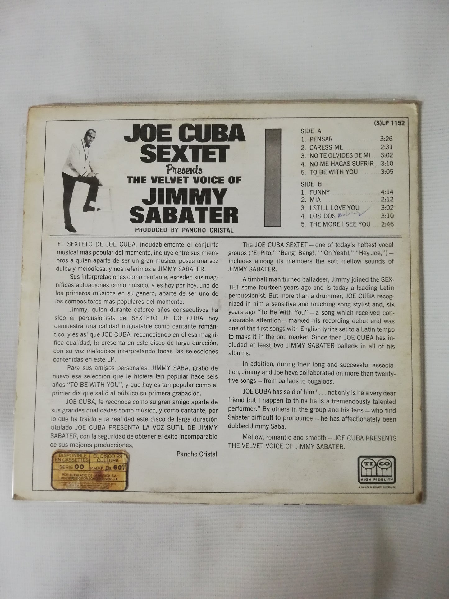 LP JOE CUBA SEXTET - PRESENTS THE VELVET VOICE OF JIMMY SABATER