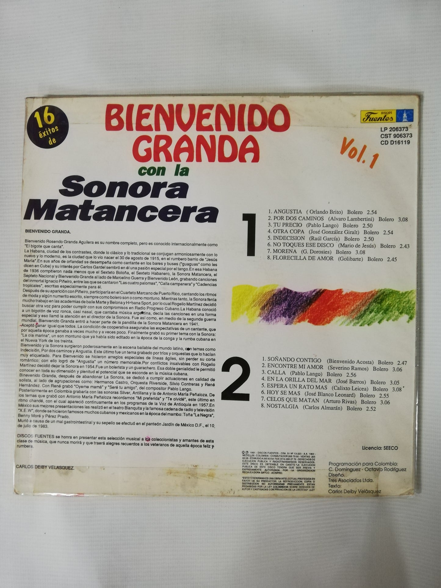 LP BIENVENIDO GRANDA - 16 EXITOS DE BIENVENIDO GRANDA CON LA SONORA MATANCERA VOL. 1