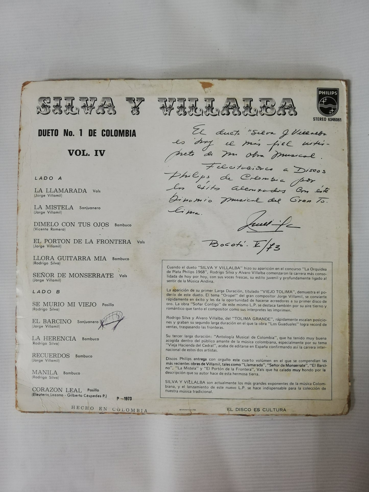 LP SILVA Y VILLALBA - DUETO No. 1 DE COLOMBIA VOL. IV