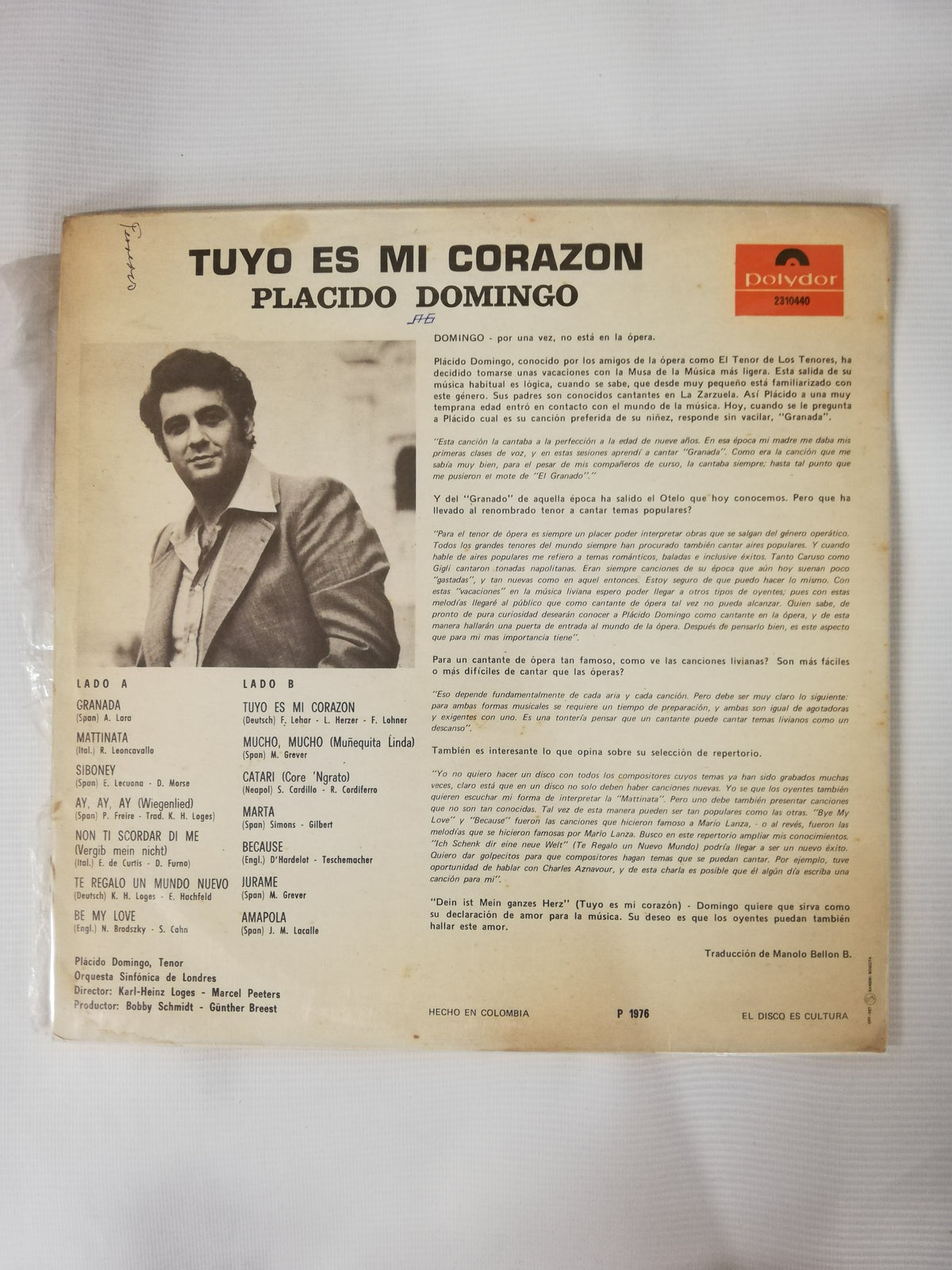 LP PLACIDO DOMINGO - DEIN IST MEIN GANZES HERZ