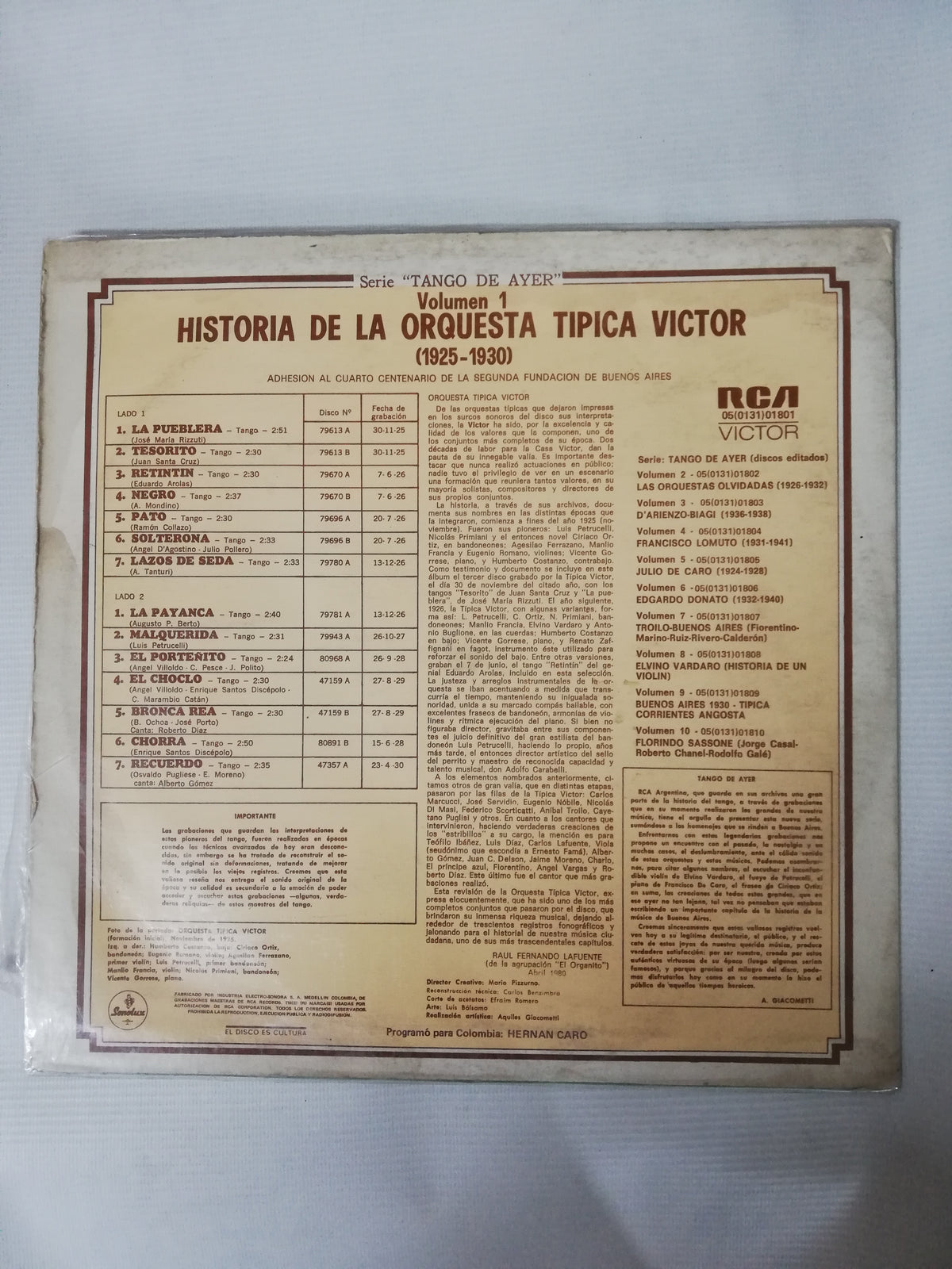 LP ORQUESTA TIPICA VICTOR - HISTORIA DE LA ORQUESTA TIPICA VICTOR 1925 - 1930