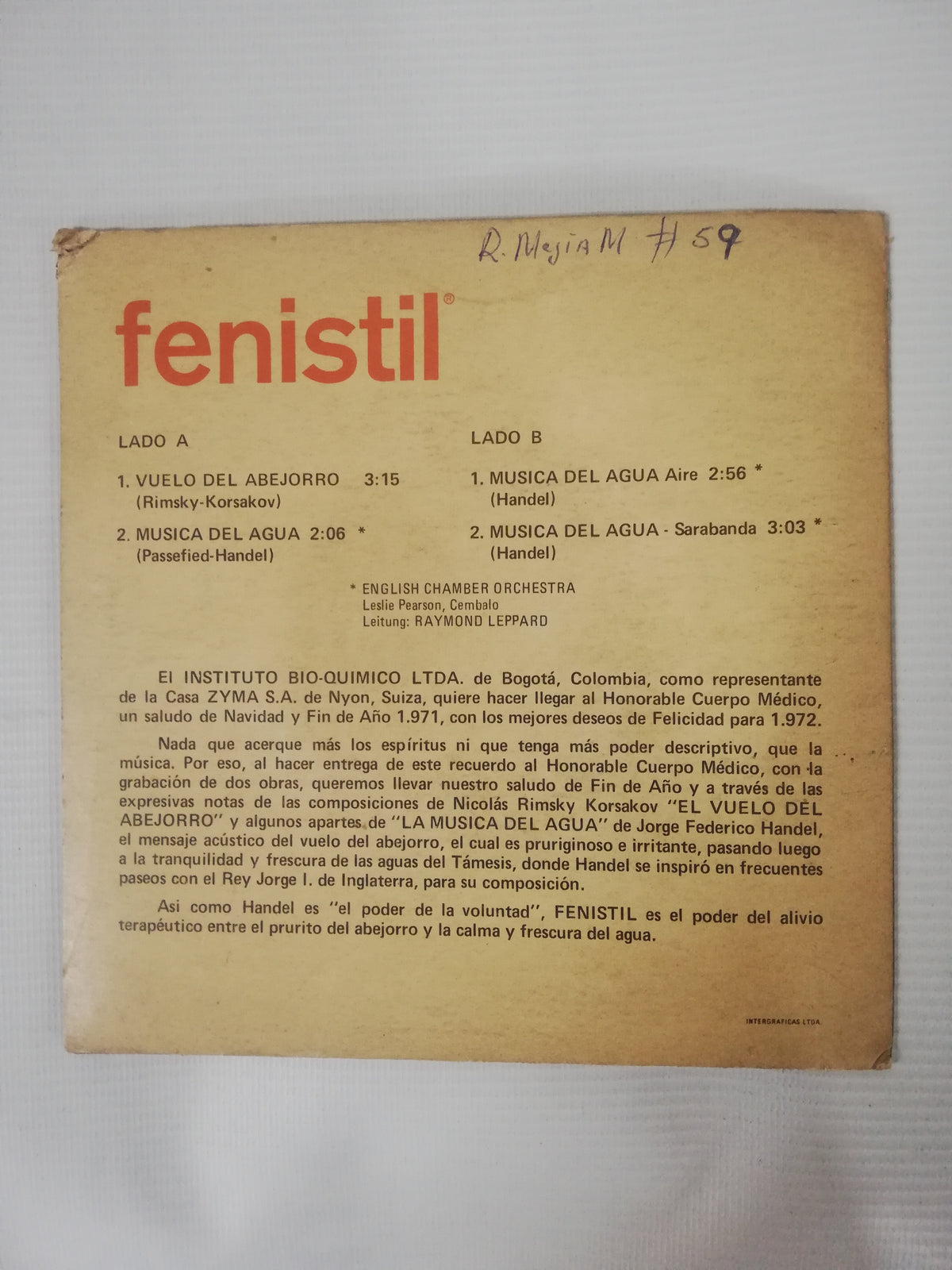 VINILO ENGLISH CHAMBER ORCHESTRA, LESLIE PEARSON: CEMBALO, LEITUNG: RAYMOND LEPPARD - VUELO DEL ABEJORRO - RIMSKY - KORSAKOV / MÚSICA DEL AGUA - PASSEFIED - HANDEL / MÚSICA DEL AGUA Aire - HANDEL / MÚSICA DEL AGUA Sarabanda - HANDEL