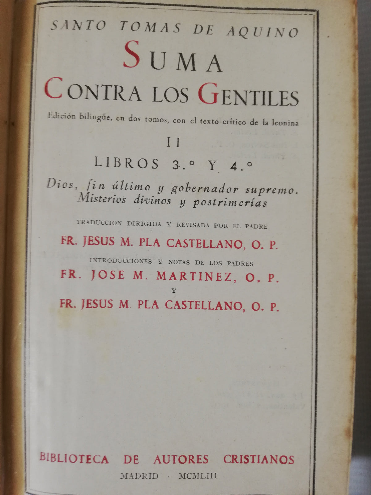 SUMA CONTRA LOS GENTILES VOL. II - SANTO TOMAS DE AQUINO