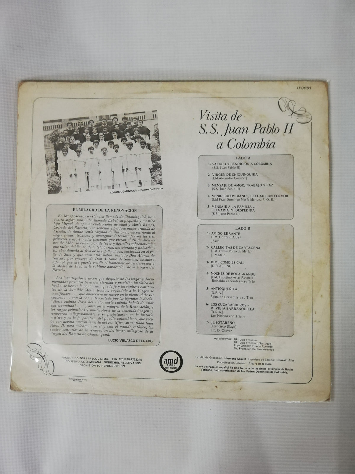 LP RECUERDO DE LA VISITA DE JUAN PABLO II  COLOMBIA - VARIOS