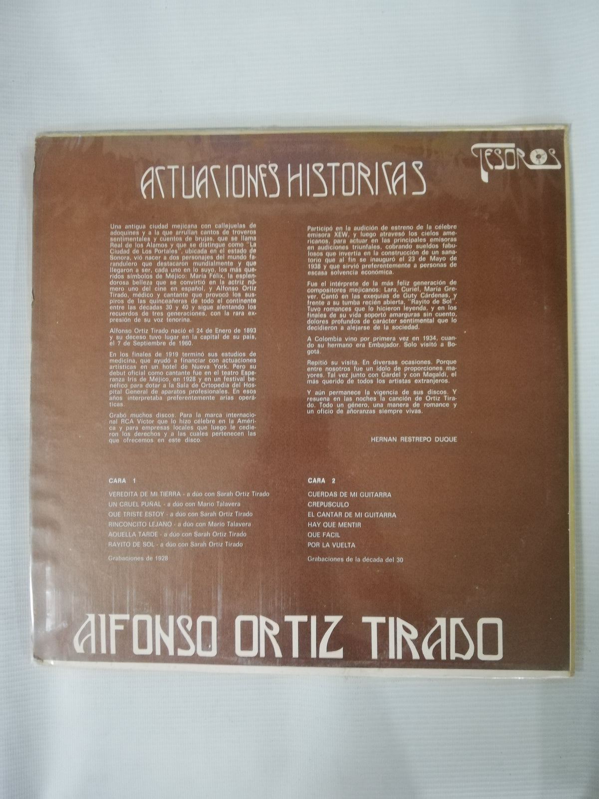 LP ALFONSO ORTIZ TIRADO - ACTUACIONES HISTÓRICAS