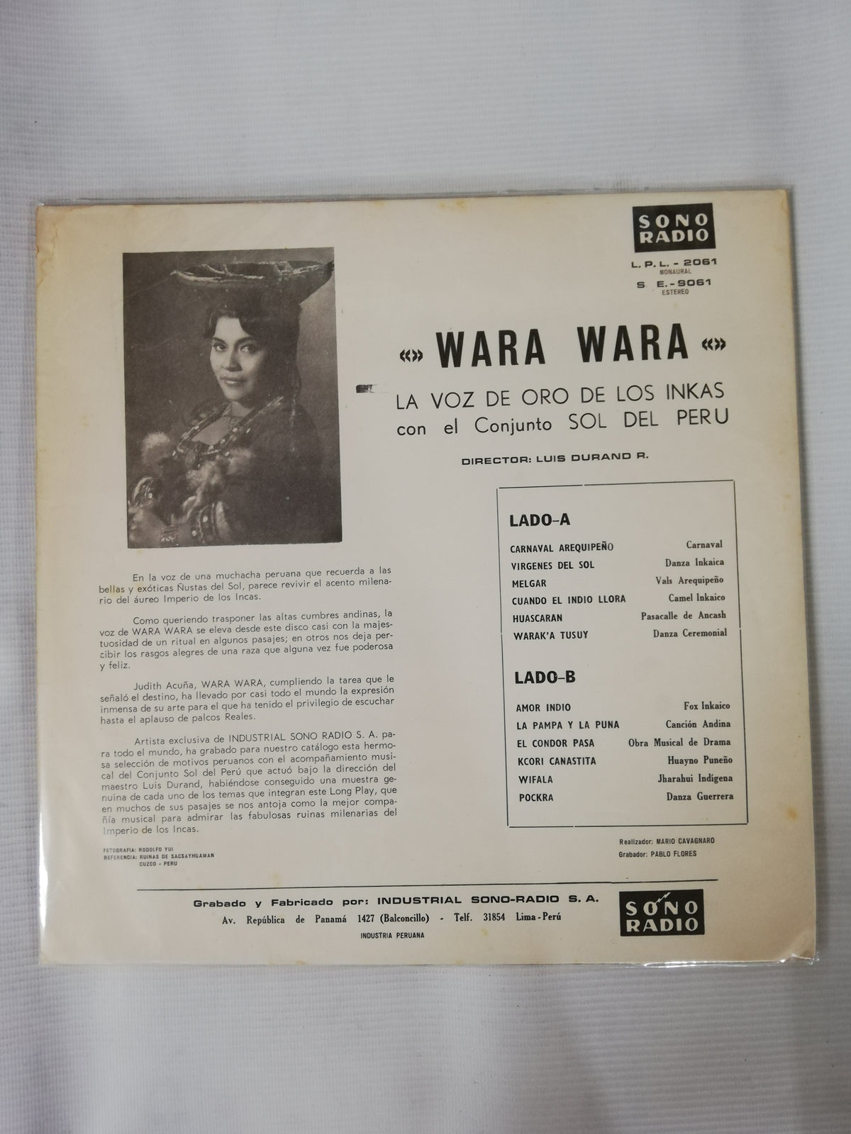 LP WARA WARA - LA VOZ DE ORO DE LOS INKAS CON EL CONJUNTO SOL DEL PERÚ - DIRECTOR: LUIS DURAND