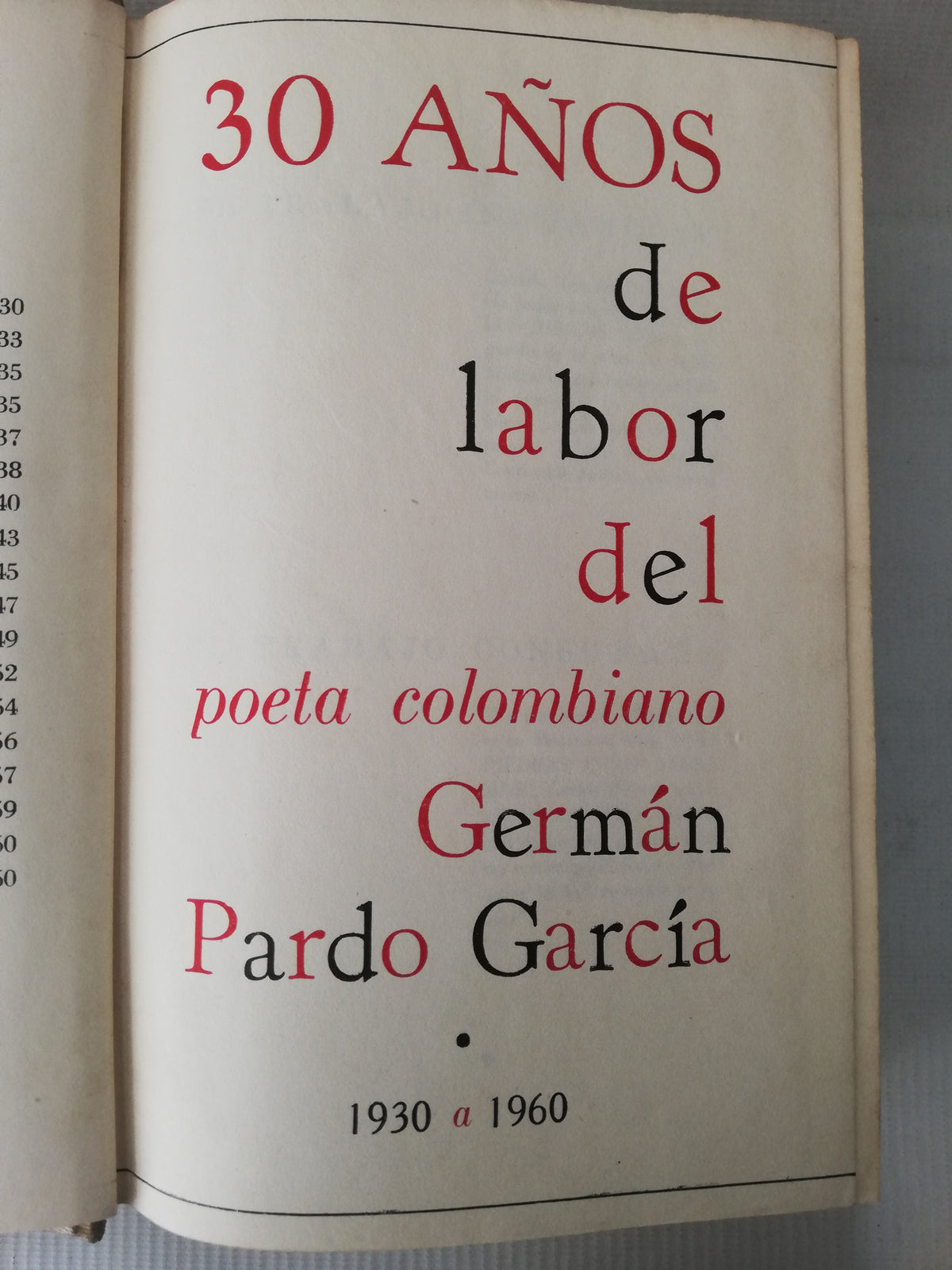 30 AÑOS DE LABOR DEL POETA COLOMBIANO - GERMAN PARDO GARCIA